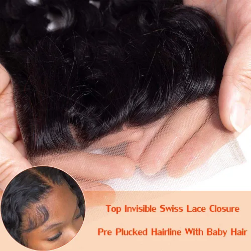 Miniatura 4 de Cabello humano rizado con cierre de encaje de 4 x 4, cabello humano prearrancado Jerry rizado ondulado 12A sin procesar brasileño virgen cierre