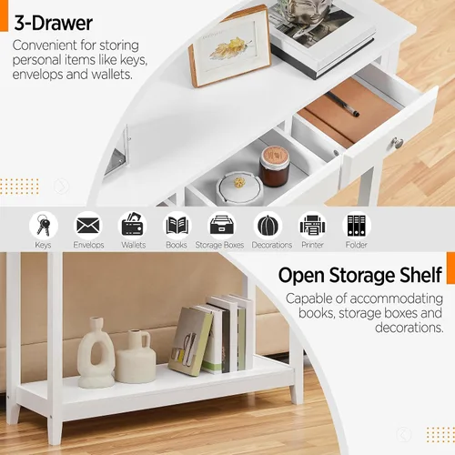 Miniatura 5 de Topeakmart Mesa consola con estante de almacenamiento y 3 cajones, mesa de sofá de 2 niveles para entrada/pasillo/sala de estar, material de madera