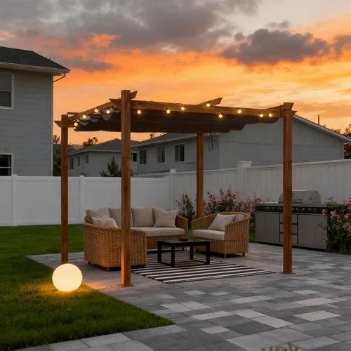 Miniatura 15 de PURPLE LEAF Pérgola retráctil para exteriores de 10 x 10 pies con toldo, refugio de metal para patio, jardín, pabellón, marco de grano de madera