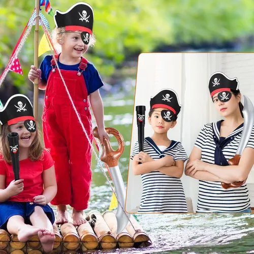 Miniatura 7 de JaGely El juego de 80 piezas de cosplay para fiesta pirata incluye 20 sombreros piratas de fieltro, 20 parches de ojos de capitán, 20 espadas
