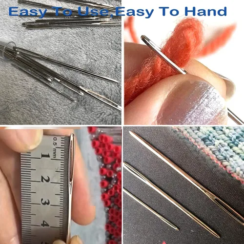 Miniatura 5 de ORRDICE Agujas romas de ojo grande, agujas de tejer de hilo de acero inoxidable, agujas de coser, agujas de tejer para manualidades, agujas de 9
