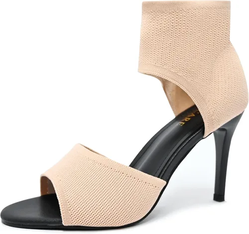 Tacones de Puntera Abierta para Mujer, Sexys Tacones de Aguja de 3 Pulgadas, Sandalias de Tacón para Mujer con Puntera Abierta, Amplias, de Tejido