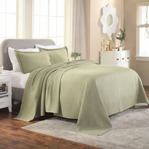 Miniatura 18 de Colcha Superior 100% algodón con diseño de tejido de canasta y fundas de almohada, ropa de cama de alta calidad de algodón matelasse jacquard