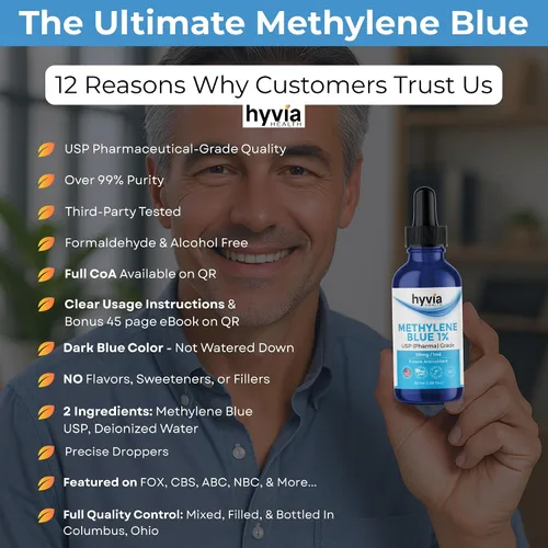Miniatura 4 de Azul de metileno 1% USP grado farmacéutico para humanos – 99.99% de pureza – Probado por terceros, certificado ISO, formaldehído y alcohol gotas