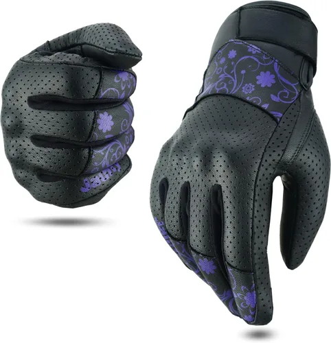 Miniatura 7 de JAUNTY - Guantes de motocicleta para mujeres, de cuero, con pantalla táctil, para damas con nudillos duros perforados, transpirables