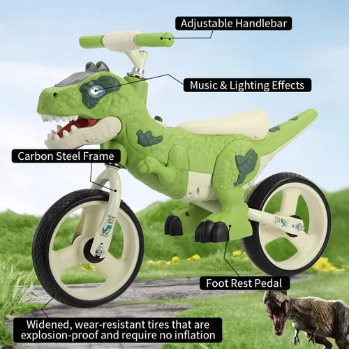 Miniatura 5 de Juguetes de bicicleta de equilibrio para niños pequeños con temática de dinosaurios para niñas y niños de 3, 4, 5, 6, 7 años - Efectos de música e