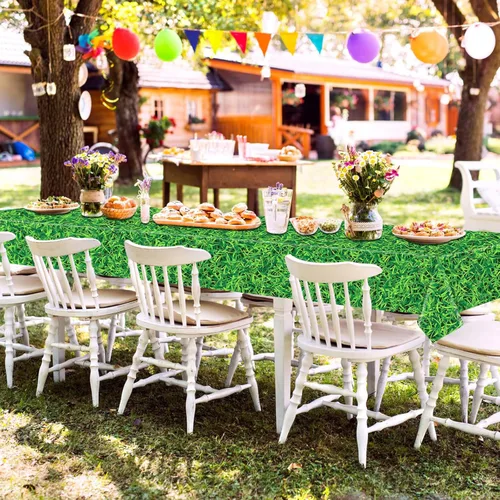 Miniatura 6 de Mixweer 6 manteles de plástico para césped de golf, decoraciones de fiesta de cumpleaños, 54 x 108 pulgadas, mantel rectangular de plástico