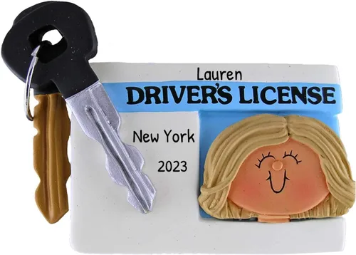 Miniatura 13 de Adorno personalizado para árbol de Navidad de niña con licencia de conducir 2024 - Personalización gratuita Licencia de conducir morena