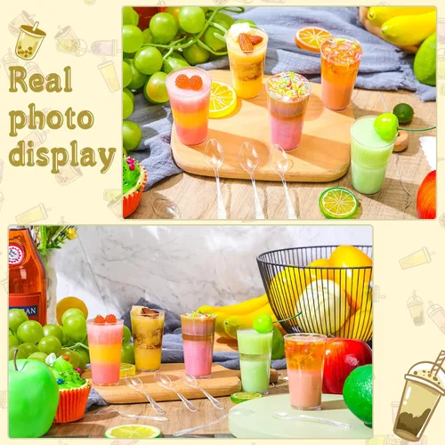 Miniatura 5 de Chengu Mini vasos de postre de plástico transparente de 3 onzas con cucharas, tazas redondas de postre para parfait, vasos de chupito de aperitivo