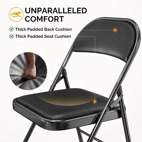 Miniatura 4 de Bonnlo Silla Plegable con Cómodo Cojín Acolchado y Respaldo, Sillas Plegables Portátiles para Exterior, Eventos de Oficina, Bodas, Cuero Pu, 4 Negras