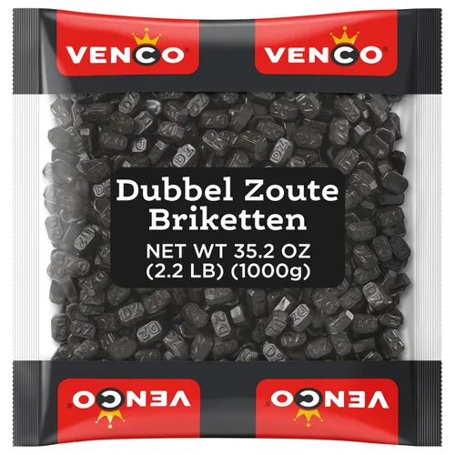 Venco Dutch - Ladrillo de regaliz negro doble salado – Original D.Z. Briketten Dutch Regaliz, pequeños caramelos duros de sal de regaliz – Paquete