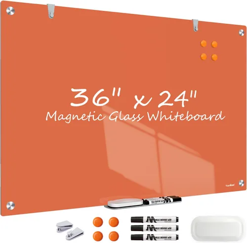 Miniatura 25 de Pizarra blanca de borrado en seco magnética negra de vidrio, TANKEE moderna pizarra blanca de vidrio templado sin marco grande para pared, oficina