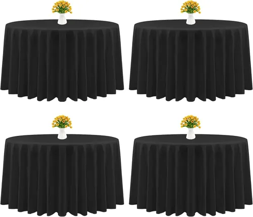 Miniatura 14 de Paquete de 4 manteles cuadrados color negro, 52 x 52 pulgadas, mantel de poliéster negro para mesas cuadradas pequeñas, mantel lavable resistente a