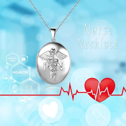 Miniatura 5 de POPKIMI Regalos para enfermera, médico, caduceo, estetoscopio, collar con medallón que sostiene fotos, médico, medicina de enfermería, joyería