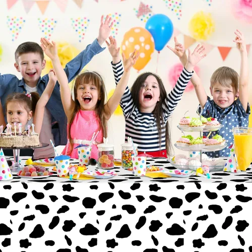 Miniatura 6 de Paquete de 12 manteles de plástico para baby shower de vaquero para mesas rectangulares, funda de mesa desechable con estampado de vaca, mantel