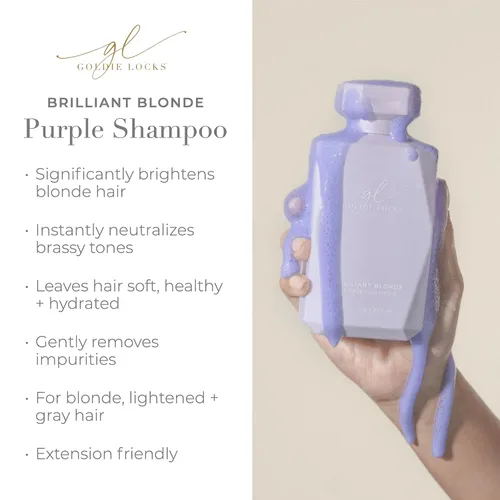 Miniatura 3 de Goldie Locks Brilliant Blonde Purple Shampoo - Ilumina y tonifica el cabello rubio, gris y aclarado, neutraliza el latón, sin sulfatos, seguro