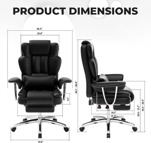 Miniatura 2 de KEIKI Silla ergonómica de oficina de respaldo alto con reposapiés, silla de escritorio resistente para el trabajo diario