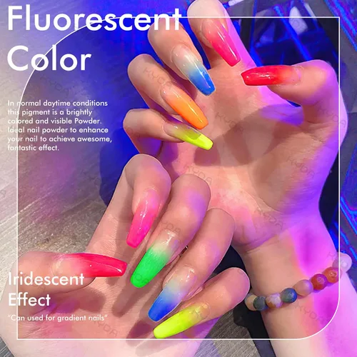 Miniatura 3 de Ownest 12 cajas de polvo de pigmento para uñas, pigmentos de uñas de color fluorescente coloridos, polvo, brillantina, degradado, iridiscente