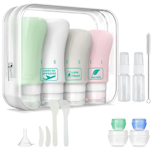 Miniatura 4 de Paquete de 18 botellas de viaje, artículos de tocador a prueba de fugas de 3oz y 2oz, perfectos para viajes de negocios o personales, silicona