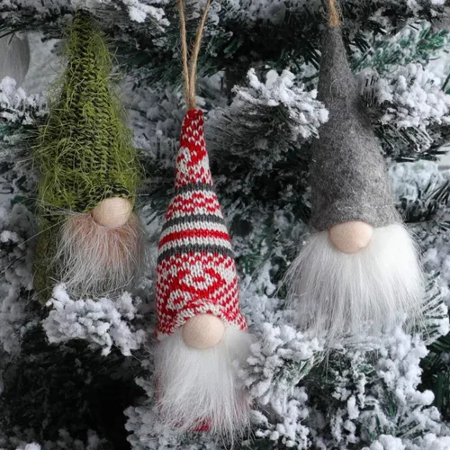Miniatura 5 de Juego de 10 gnomos colgantes para árbol de Navidad, gnomos de felpa suecos hechos a mano, Papá Noel, elfo, decoración para el hogar, decoración
