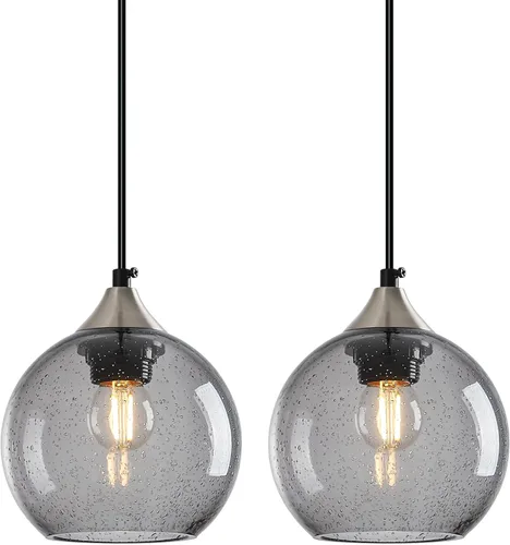 Miniatura 43 de Luces colgantes de vidrio marrón claro, iluminación de isla de cocina, lámparas colgantes de globo, iluminación colgante moderna para dormitorio