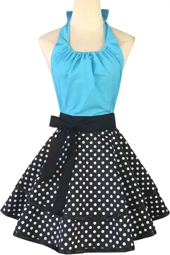 Hyzrz Lindo delantal retro vintage de criada a lunares delantales de cocina para mujeres, damas y niñas (azul)