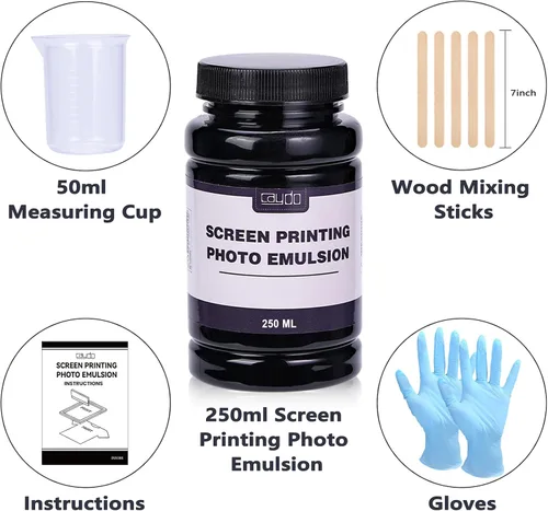 Miniatura 2 de Caydo Emulsión fotográfica para serigrafía (8.5 oz), sensibilizador diazo (0.04 oz), taza medidora, guantes y 5 palitos de agitación, suministros