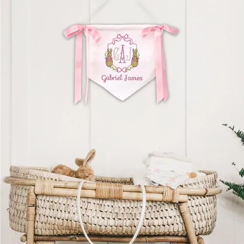 Miniatura 3 de Letrero Bordado con Nombre de Bebé Personalizado Letrero de Anuncio de Bebé Pancarta de Bebé Recién Nacido con Lazos Letrero de Nombre de Hospital