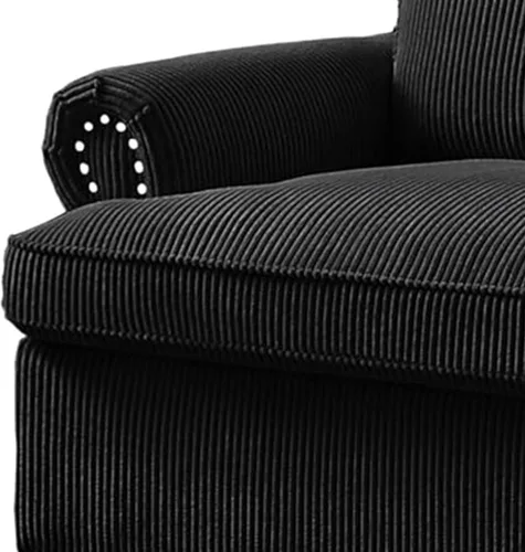 Miniatura 7 de Sofá cama reversible con cómodo colchón de espuma viscoelástica, sofá extraíble de pana convertible de tamaño matrimonial para sala de estar, Negro