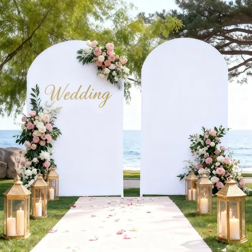Miniatura 2 de Cubierta de Fondo de Arco Beige de 6 Pies - Cubiertas de Poliéster Ajustadas para Soporte de Arco de Boda con Parte Superior Redonda, Cubierta