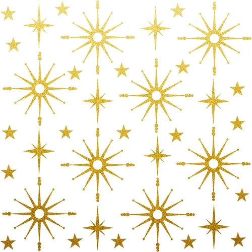 Miniatura 9 de Calcomanías de pared con estrella dorada, diseño retro de explosión de estrellas, calcomanías para dormitorio, sala de estar, decoración de techo