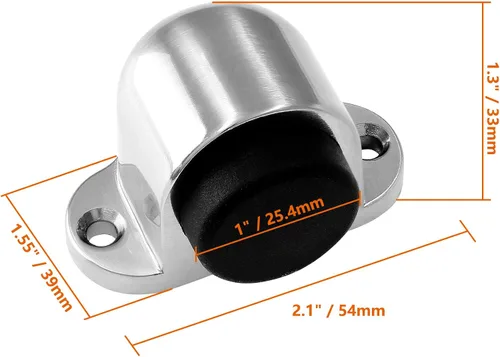 Miniatura 4 de Tope de piso resistente de 1.3 Pulgadas / 33mm, tope de puerta de montaje en el piso con tapón de goma silencioso, acabado cepillado de acero