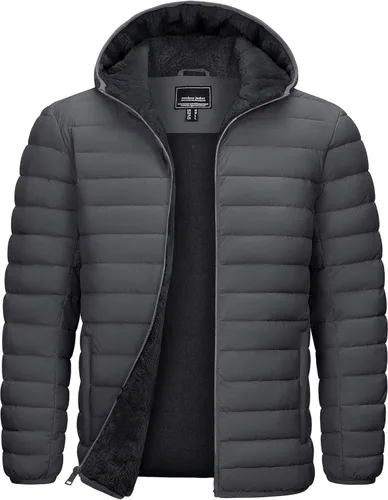 Miniatura 14 de TACVASEN - Chaqueta acolchada con capucha para hombre. Forro de sherpa, resistente al agua, cortaviento, aislada. Chaqueta abrigada para invierno