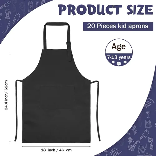 Miniatura 2 de Juego de 40 piezas de delantal de chef para niños y niñas, delantales de chef a granel para cocinar, pintura, delantal con babero para niños de 7 a