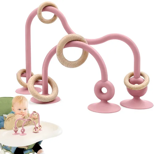 Juguetes sensoriales de succión para silla alta para bebés de 12 a 18 meses, cuerda de silicona de grado alimenticio con lazo de roble, juguete Rosa