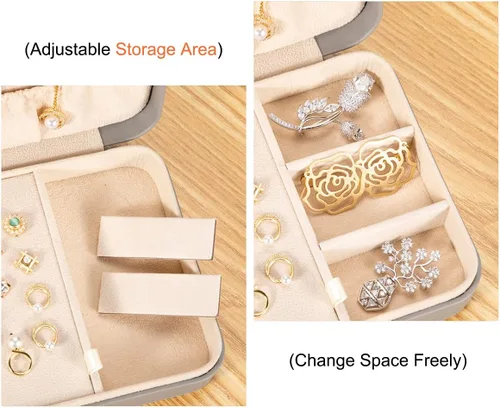 Miniatura 4 de LANDICI - Caja de joyería pequeña para mujeres y niñas, estuche organizador de joyería de viaje de cuero PU, soporte portátil para almacenamiento