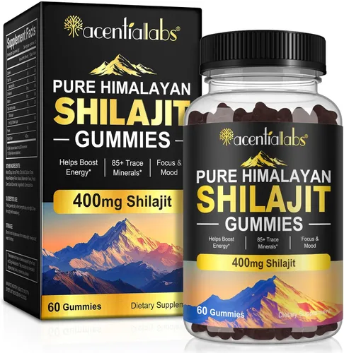 Shilajit Gummies 60 unidades – Resina Shilajit con ácido fúlvico y minerales traza | Veganas, sin OMG | Suplemento mineral a base de hierbas para