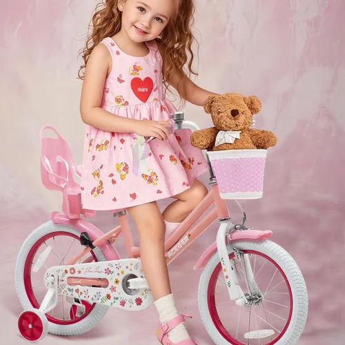 Miniatura 8 de ACEGER Girls Bike with Basket for Ages 2-12 Years Old Kids, 12 14 16 18 Inch with Training Wheels，Princess Style with Streamers, Handbrake & Coaster