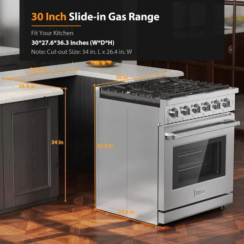 Miniatura 3 de Empava Estufa de Gas de 30 Pulgadas con Convección Verdadera, Horno de 4.55 Pies Cúbicos, Quemador de Potencia de 18,000 BTU para Sellar, Superficie