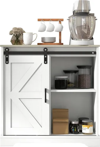 Miniatura 8 de Panana Aparador Buffet con Puerta Corrediza de Granero Gabinete de Almacenamiento Barra de Café Cocina Estilo Granja