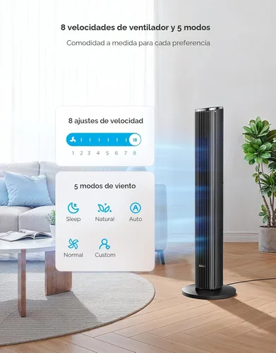 Miniatura 5 de GoveeLife Ventilador de torre negro para dormitorio, ventilador de piso inteligente de 36 pulgadas con control de aplicación/voz, sensor