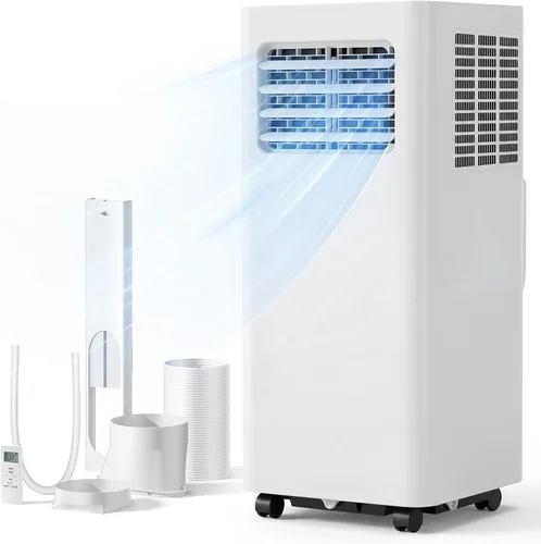 Feelfunn Aire acondicionado portátil de 8000 BTU, 3 en 1, enfría 350 pies cuadrados, CA silenciosa con ventilador y deshumidificador, pantalla LED,
