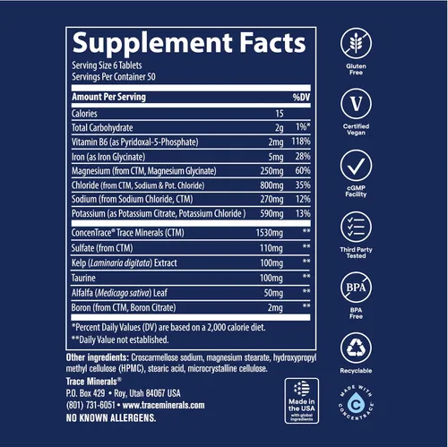 Miniatura 6 de Trace Minerals - Suplemento de hidratación diaria para equilibrio electrolítico, apoyo energético, espectro completo de minerales iónicos, vegano