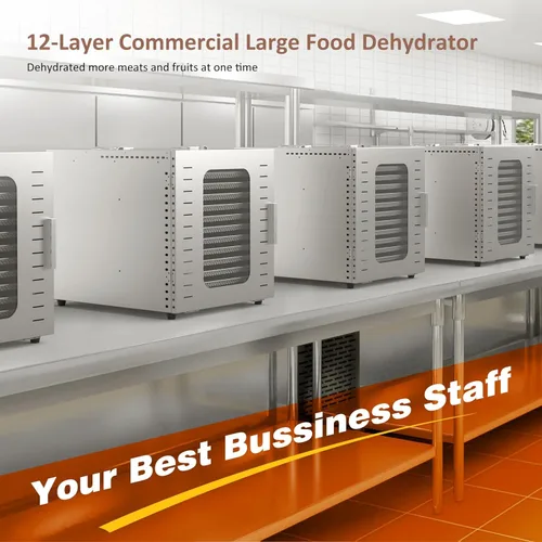 Miniatura 3 de Deshidratadora de alimentos comercial grande con 12 bandejas, área utilizable de hasta 22.67 pies², secador de acero inoxidable completo de 1200W
