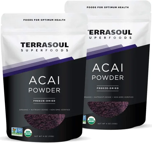 Terrasoul Superfoods Polvo orgánico de bayas de acai, 8 onzas (paquete de 2), liofilizado para frescura, aumento de grasas Omega para cuencos de