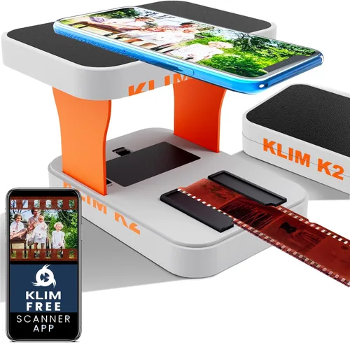 KLIM K2 Escáner de película móvil 35mm - APP gratuita - Convertidor de positivo y negativo, digitalizador de diapositivas y fotos, kit esencial de