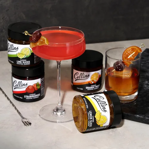 Miniatura 8 de Collins - Kit de decoración de cóctel de cítricos y bayas – Limón confitado, lima, rodajas de naranja y fresas en almíbar – Adornos de cóctel