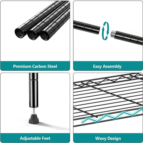 Miniatura 4 de IZEUK Estantes de almacenamiento de metal negro de 5 niveles, estantería de alambre ajustable para cocina, baño, despensa, oficina, garaje