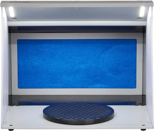 Miniatura 9 de VEVOR Cabina de aerosol para aerógrafo, kit portátil de cabina de aerosol de pintura para pasatiempos con 4 luces LED, potentes ventiladores