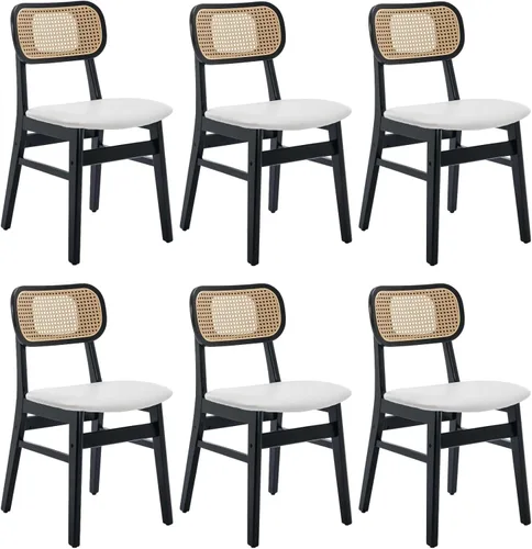 Miniatura 14 de ROCITY Juego de 4 sillas de comedor de ratán, sillas de comedor de lana de cordero blanca, sillas de cocina de madera natural, sillas de granja